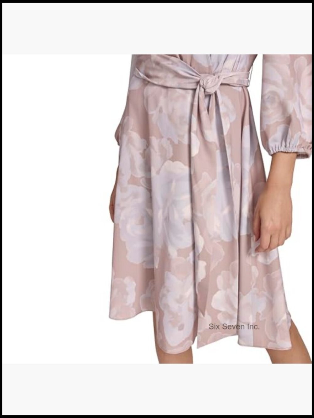 3/4 Balloon Sleeve V-Neck Knee Length Faux Wrap Dress - Picture 6 of 6
